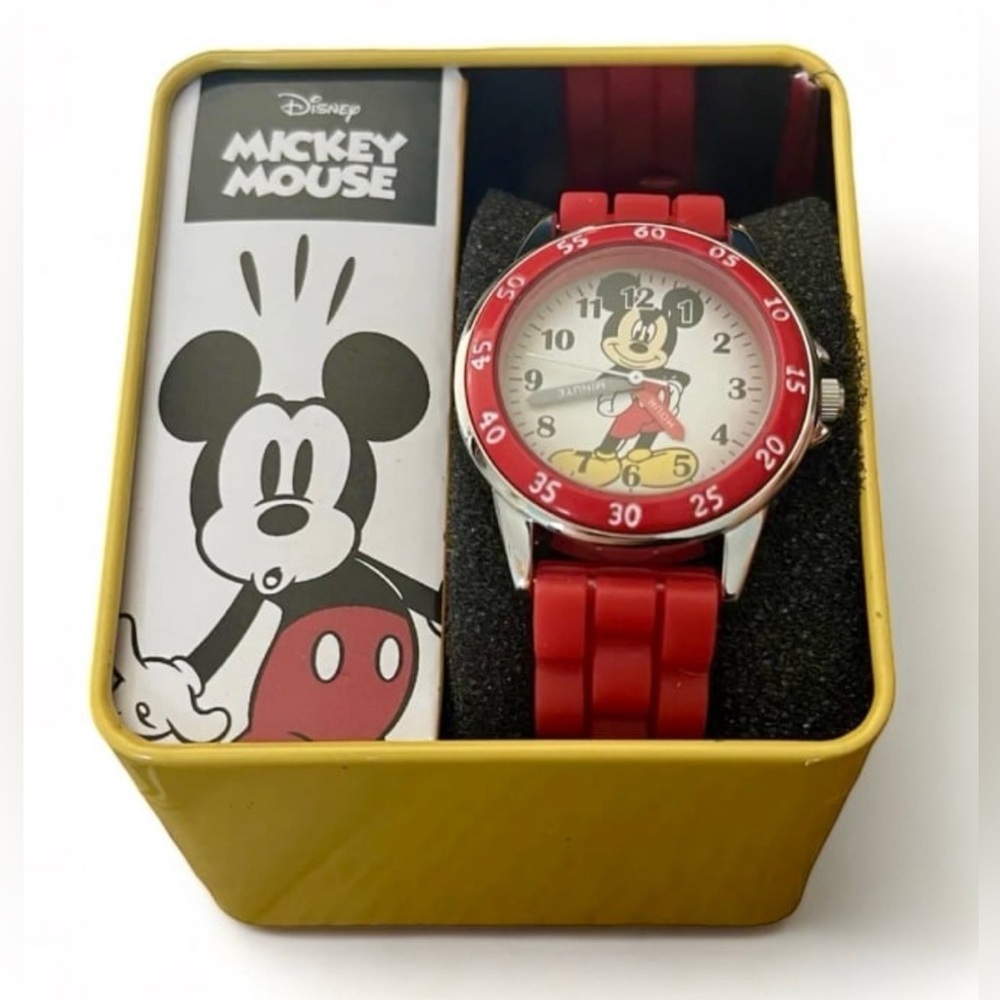 Disney Kids' MK1239 Time Teacher Mickey Mouse Watch with Red Rubber Strap
